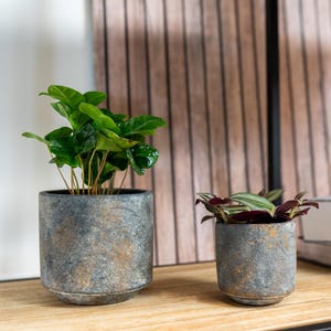 Handmade Earth Grey Cement Plant Pot – Boho Home Decor, D21cm