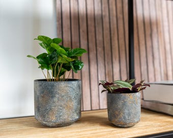 Handmade Earth Grey Cement Plant Pot – Boho Home Decor, D21cm