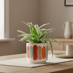 Anna gestreepte keramische bloempot: handgemaakte plantenbak in retrostijl, meerdere maten, (d7cm-d17cm)