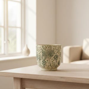 Emilia Handmade Green Ceramic Plant Pot: Retro Indoor Planter, multiple sizes, d8cm-d19cm