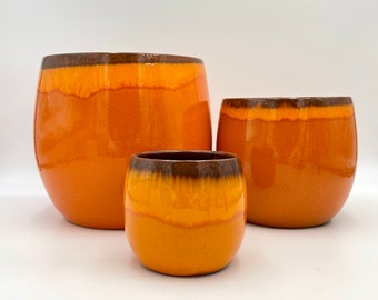 Charlotte Orange, Glossy Glazed Well Made Ceramic Plant Pot, Shinny Orange colour D30cm, D23cm, d19cm, d15cm Limited stock available