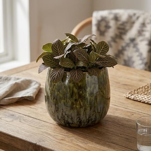 Handmade Green Glazed Ceramic Plant Pot: Retro Style, D15cm-d24cm
