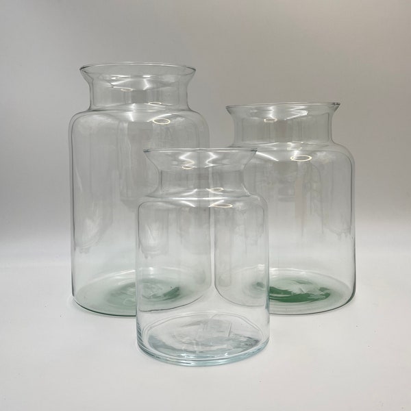 Recycled handmade clear glass Vase, Clear Glass, Bottle, Decorative Vase, Flower Vase, h35cm, various sizes