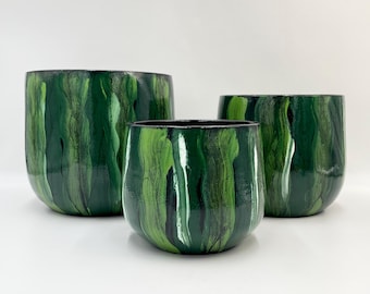 Handmade Green Ceramic Plant Pot, Indoor Planter, D15-D33cm, Housewarming Gift