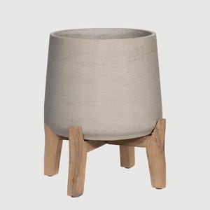 Patt Handmade Plant Pots on Wood Stand, Black or Grey Washed, Indoor & Outdoor, Patt XL