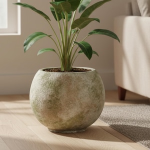 Light Green & Beige Ceramic Plant Pot, Handmade Indoor Planter, Gift, (D12cm-D37cm)