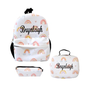 Sac à dos pour fille, sac à lunch, cartable arc-en-ciel, maternelle, brodé, personnalisé, monogramme