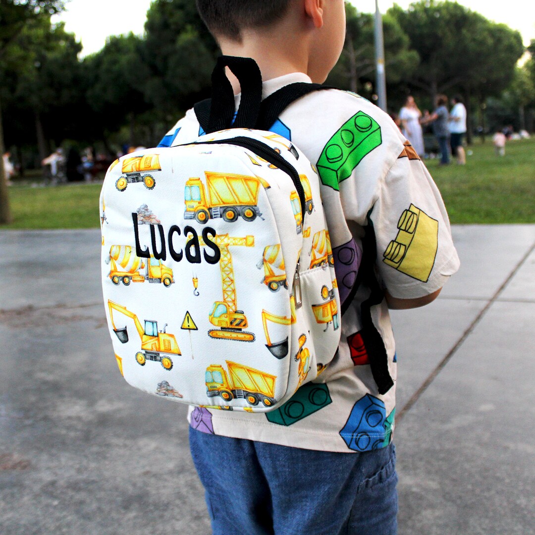 Embroidered Truck Backpack With Name, Personalized Kids Boy Birthday Gift, Toddler Backpack