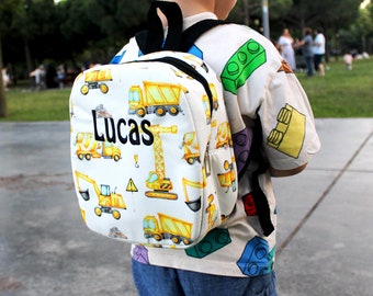 Embroidered Truck Backpack with Name, Personalized Kids Boy Birthday Gift, Toddler Backpack, Daycare Backpack, Preschool Book Kids Bag