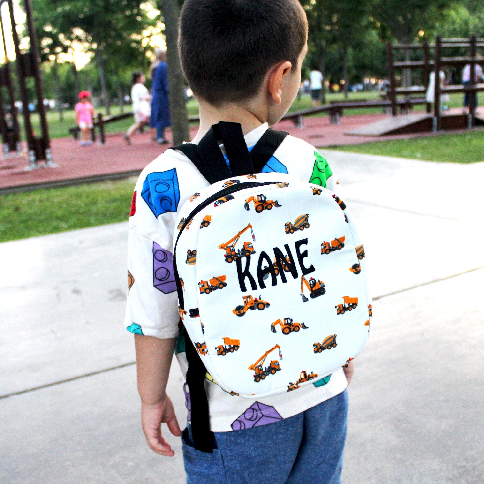 Toddler Backpack For Boys & Girls – Hand Drawn Truck Pattern, Chest Strap, Lightweight & Durable