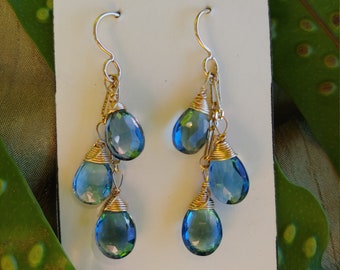 London blue topaz cluster earrings wrapped in gold filled wire