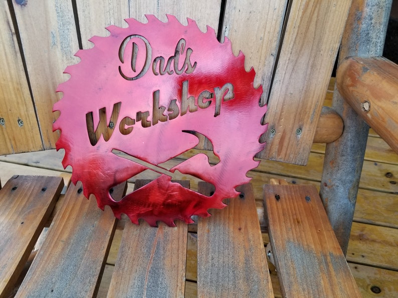 Dads workshop saw blade metal wall art