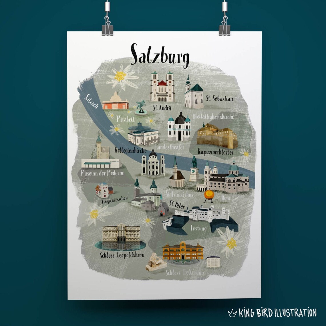 Print of illustrated Map of Salzburg / Druck illustrierte | Etsy