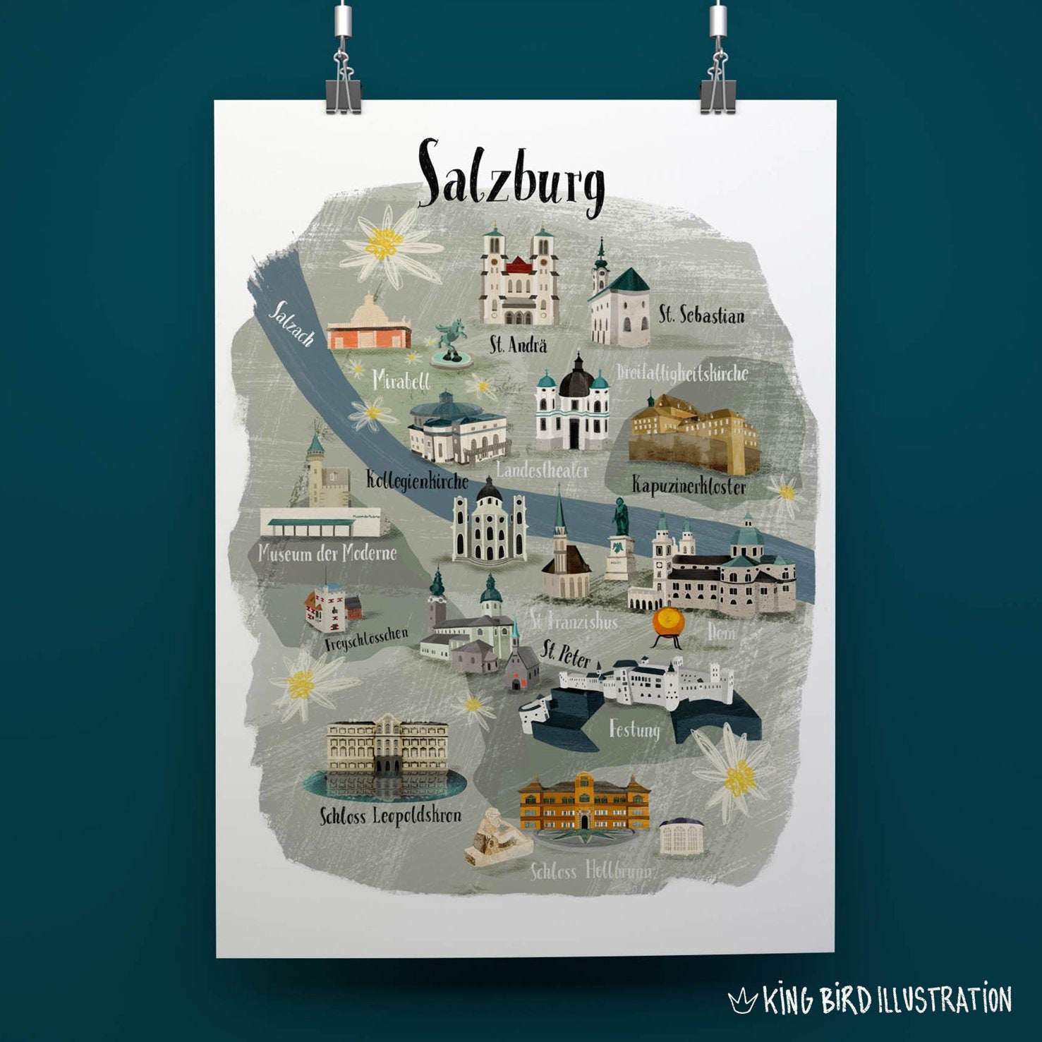 Print of illustrated Map of Salzburg / Druck illustrierte | Etsy
