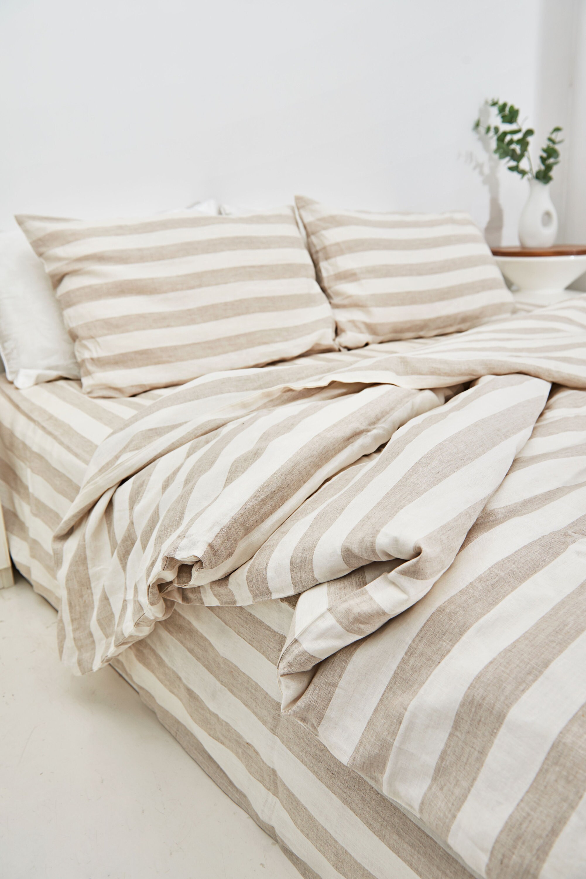 Linen Bedding Set in Oatmeal wide stripe. 1 Duvet Cover 2 Etsy