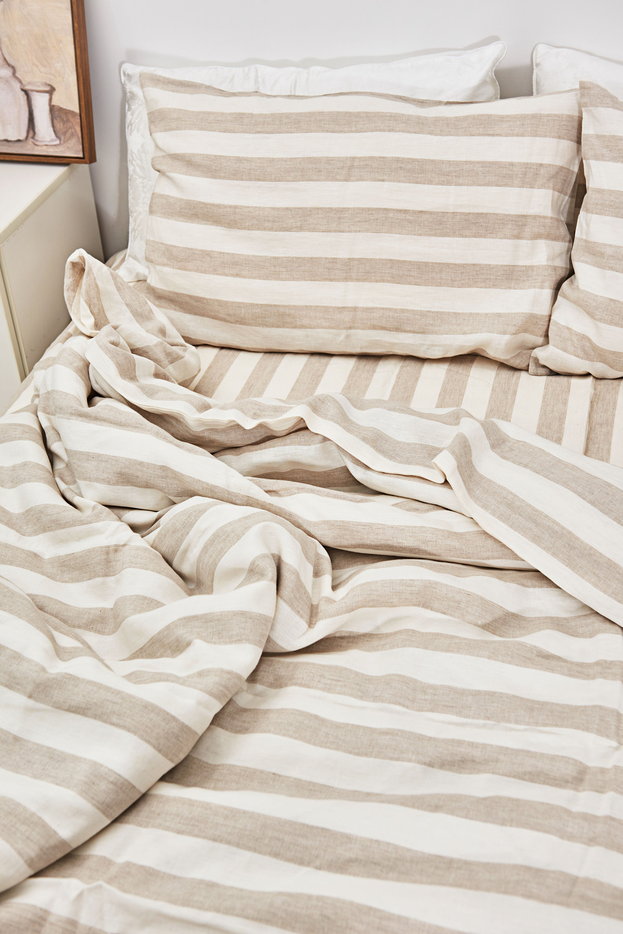 Linen Bedding Set in Oatmeal wide stripe. 1 Duvet Cover 2 Etsy