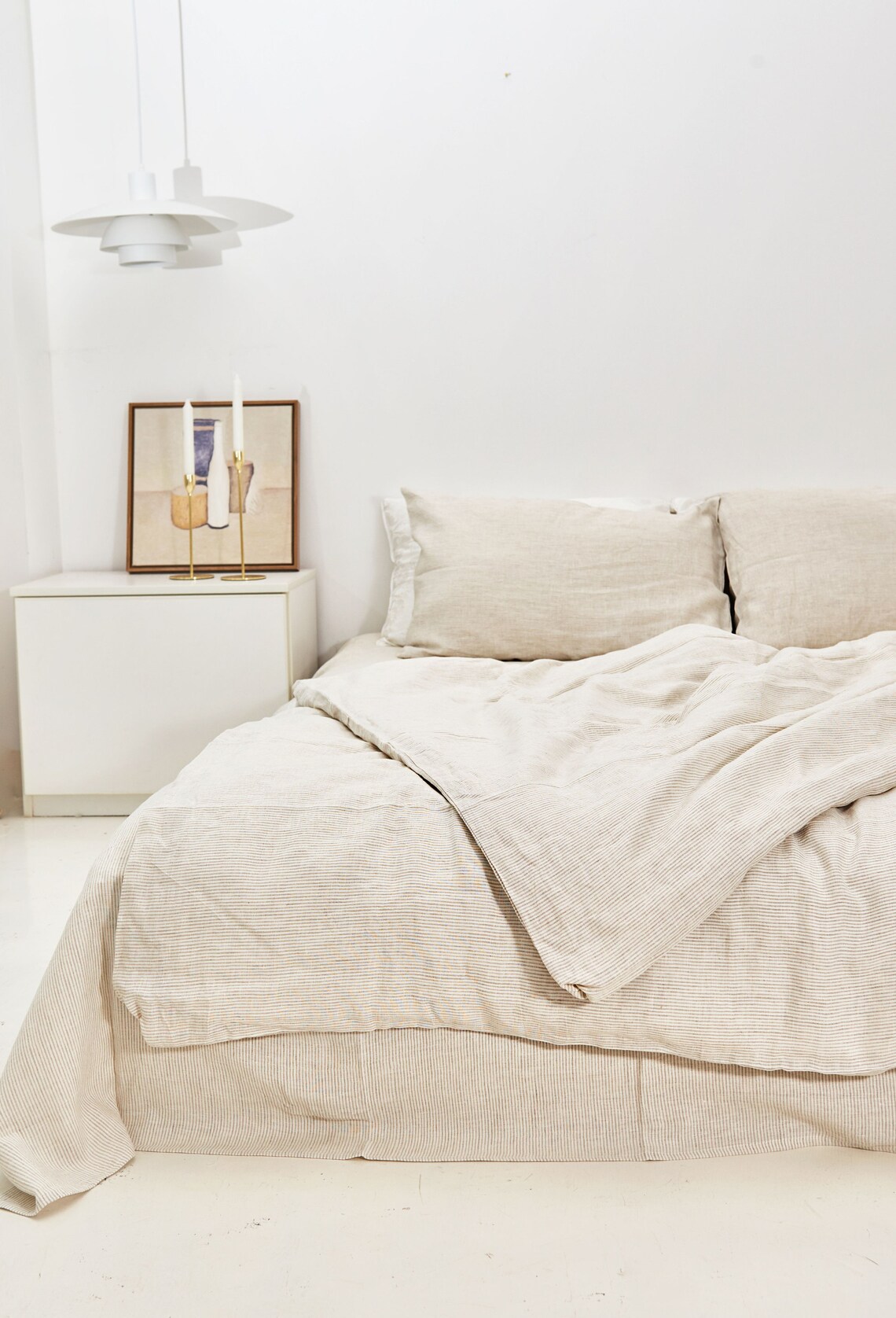 Linen Bedding Set in Oatmeal Stripe. 1 Duvet Cover 2 Pillow Etsy UK