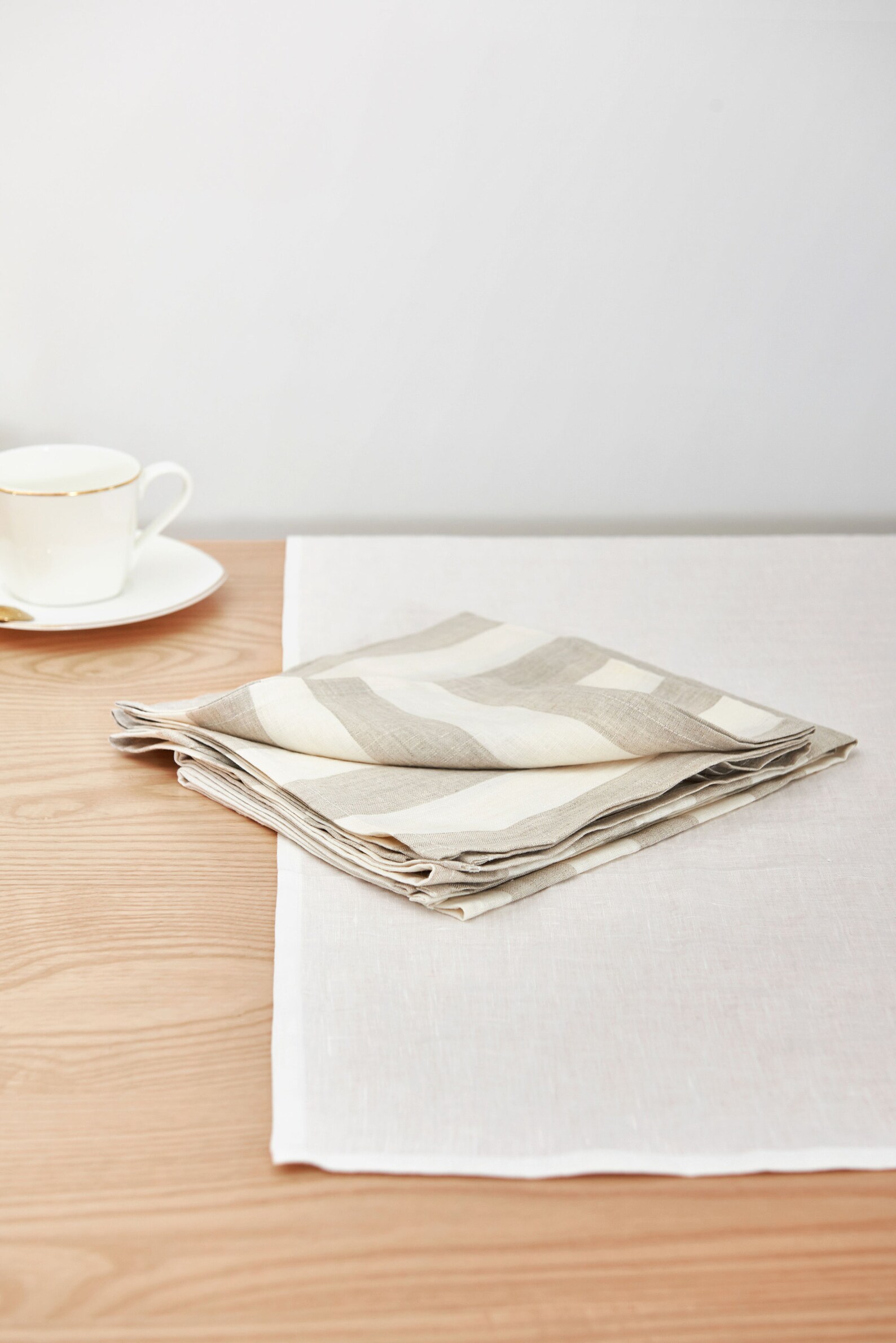 Set of linen Kitchen Towel in Oatmeal wide stripe. Stonewashed Etsy