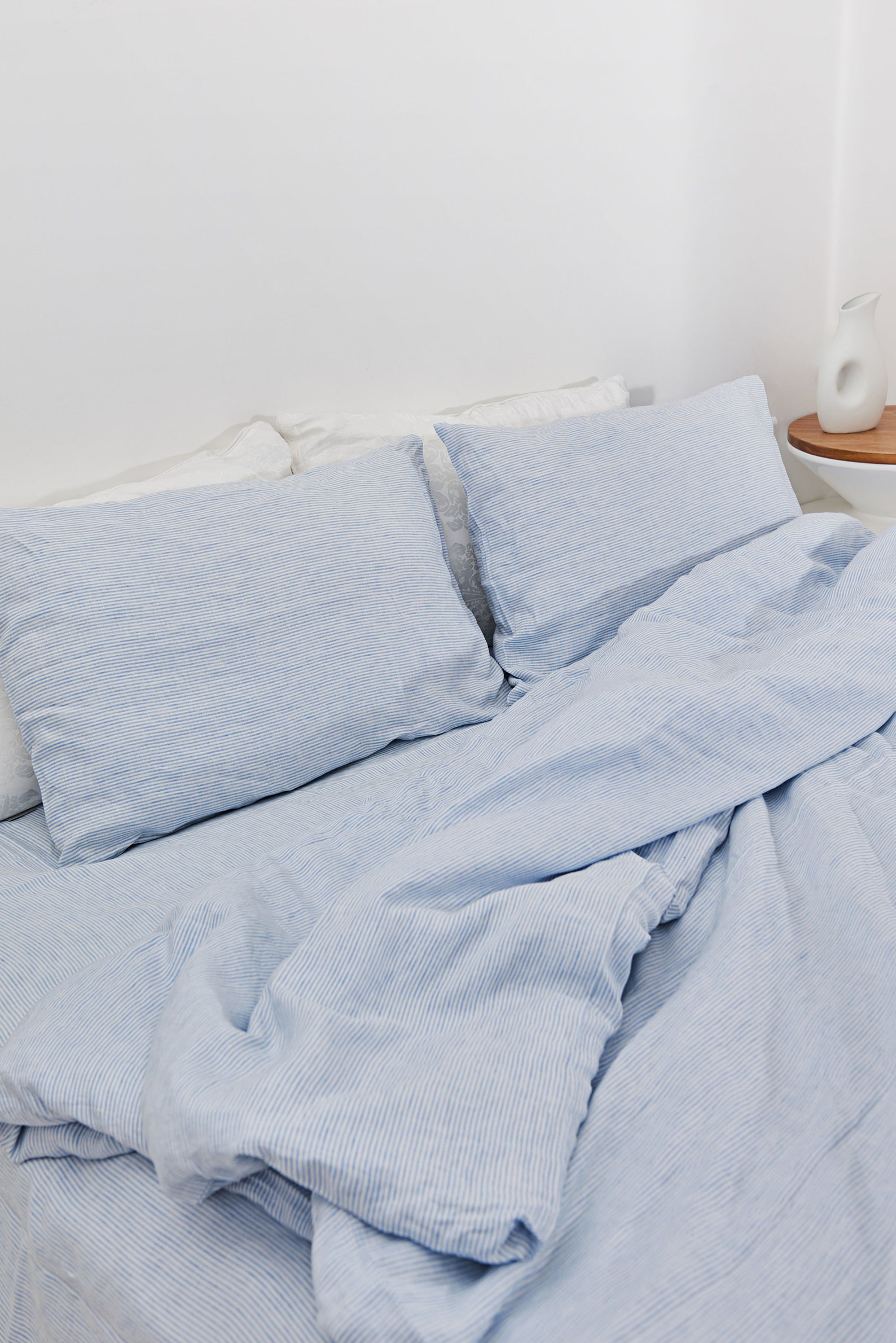 Organic Linen Fitted Sheet in Sky Blue. Standard Deep Queen Etsy