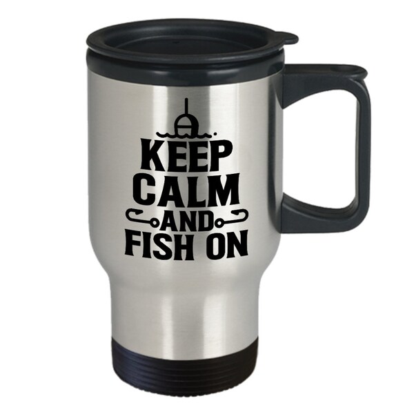 Fishing gifts travel mug keep calm and fish on birthday christmas gift idea for men women