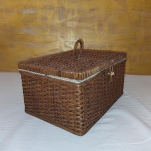 Natural Wicker Sewing Box/Haberdashery Inside/Wooden Box