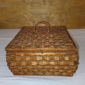 Natural Wicker Sewing Box/Haberdashery Inside/Wooden Box