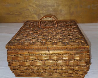 Natural Wicker Sewing Box/Haberdashery Inside/Wooden Box