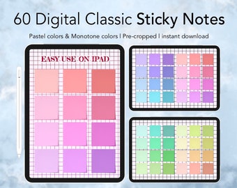 60 PNG Digital post-it , Digital sticky notes , Digital Sticker, paper texture , Notepads for IPAD/TABLETS [ Goodnotes5/Notability] ,Planner