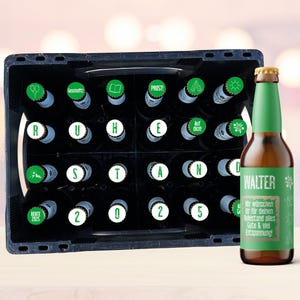 Bierkasten | Ruhestand 2025 | Aufkleber für eine personalisierte Bierkiste mit Wunschtexten | Personalisiertes Geschenk | Rente | Bier
