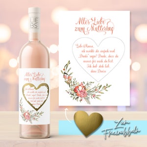Weinlabel mit Rubbellos | Muttertag | Flaschenetikett mit Rubbellos | Personalisierung mit eigener Wunschnachricht | Muttertagsgeschenk