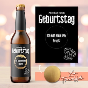 Bieretikett | Geburtstag | Flaschenetikett mit Rubbellos | Persönliche Nachricht | Geburtstagsgeschenk | Label für eine Bierflasche