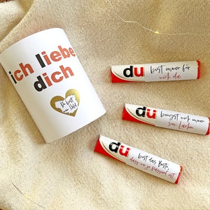 Personalisierte Aufkleber und Banderole mit Rubbellos | z.B. für Duplo | Valentinstag | Ich liebe dich | DU Botschaften | Geschenk