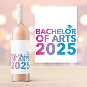 Flesetiket | bijv. Bachelor of Arts | Gepersonaliseerde afstudeercadeau | Afstuderen | Studie | Bachelor | Wijnetiket | Geschenk