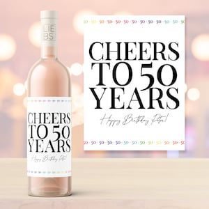 Wijnetiket | verjaardag | Proost op 50 jaar | bijv. 50e verjaardag | Personalisatie met gewenste tekst | etiket | Verjaardagscadeau