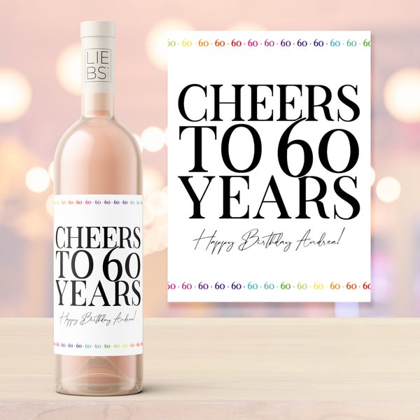 Wine label | birthday | Cheers to 60 Years | e.g. 60th birthday | Personalization with desired text | Label | Birthday present