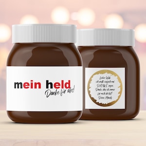 Etiket met krasloten | bijv. voor Nutella | Gepersonaliseerde teksten | Mijn held | Cadeau | Waardebon | Bedankt | Bedankt | vriend | Vriendin