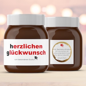 Etikett mit Rubbellos | Herzlichen Glückwunsch | z.B. für Nutella | Abschluss | Studium | Bachelor | Personalisierung mit Wunschnachricht