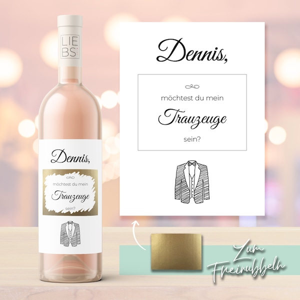 Weinlabel | Trauzeuge | Flaschenetikett mit Rubbellos | Weinetikett | Personalisierung mit Wunschname | Hochzeit | Geschenk für Trauzeugen