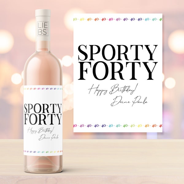 Wine label | birthday | Sporty Forty | e.g. 40th birthday | Personalization with number and desired text | Personal birthday gift