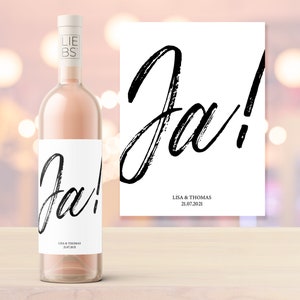 Weinetikett | Ja! | Personalisiertes Label | Personalisierung mit Namen und Hochzeitsdatum | Flaschenetikett | Wein | Hochzeit | Geschenk