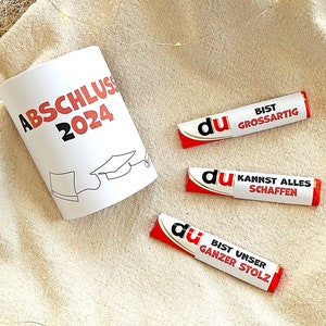 ABSCHLUSS 2024 | Personalisierte Aufkleber und Banderole | z.B. für Duplo | Schulabschluss | Abitur | Bachelor | DU Botschaften | Geschenk