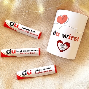 Personalisierte Aufkleber und Banderole mit Rubbellos | z.B. für Duplo | Du wirst Oma | Opa | Vater | Tante | Onkel | DU Botschaften