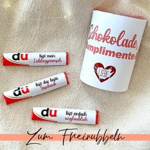 Personalisierte Aufkleber und Banderole mit Rubbellos | z.B. für Duplo | Schokolade und Komplimente | DU Botschaften | Geschenk | Dankeschön