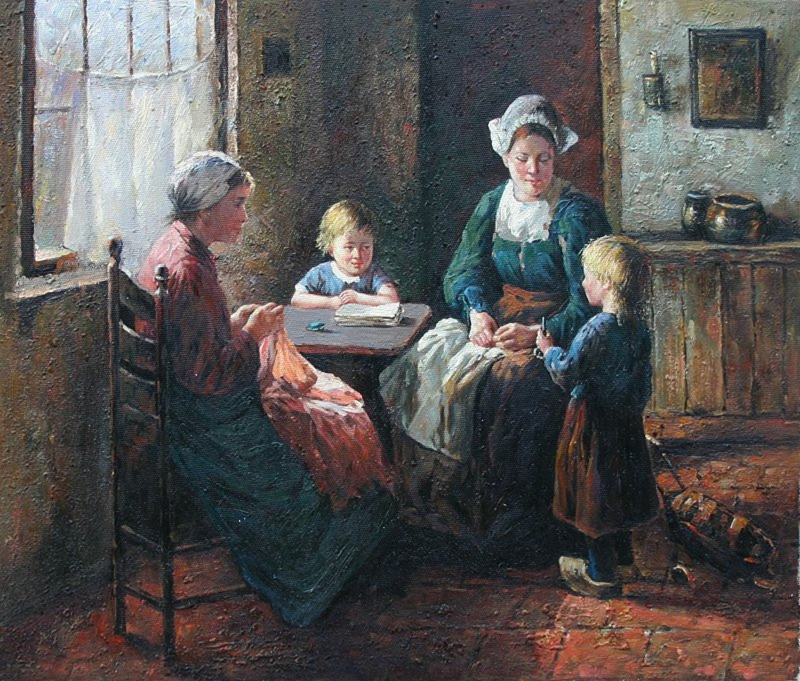 Family portrait oil on canvas signed / family oil painting on Etsy