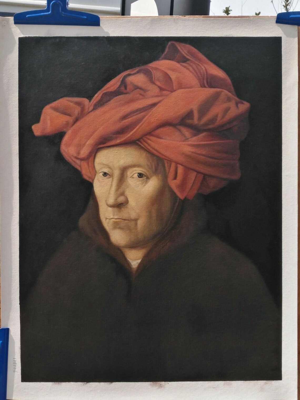L'homme Au Turban Rouge De Van Eyck Portrait homme avec turban rouge d'après Van Eyck huie sur | Etsy