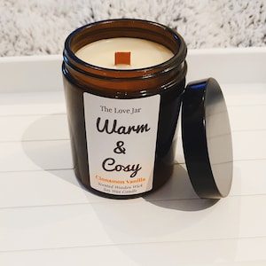 Warm and Cosy Candle Cinnamon Vanilla Candle Scented Candle Crackling Wooden Wick Candle Autumn Candle Fall Candle Fall Decor Gift