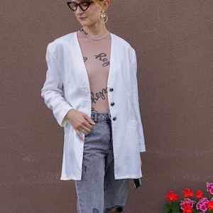 Vintage Pure Cotton Button Down Long Sleeve Blazer - VINTAGE Oversized Blazer - Lightweight Suit Jacket - Summer Blazer