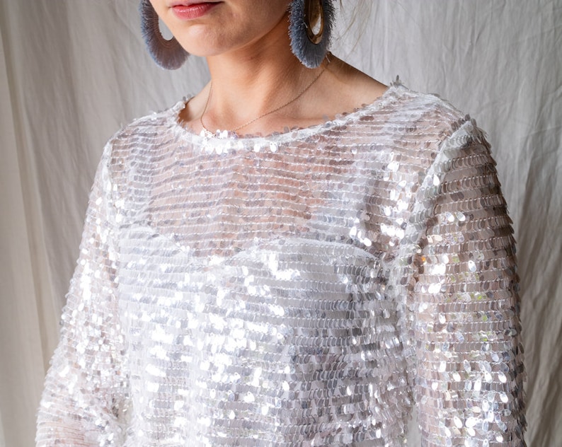 Vintage grey silver sequin embellished top