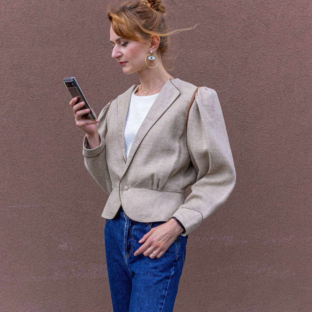 Puff Sleeve Vintage Linen Jacket 80s Vintage Blazer German Etsy