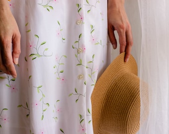 Long White With Floral Print Dress - Bohemian Style Printed Long Dress - Boho Beach Summer Dress - Long Dress Sleeveless